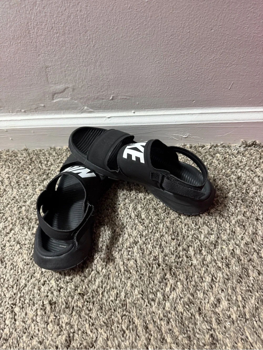Nike Kids Black and White Logo Adjustable Strap Sandals